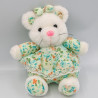 Ancienne peluche couple de souris blanc vert bleu fleurs