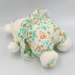 Ancienne peluche couple de souris blanc vert bleu fleurs