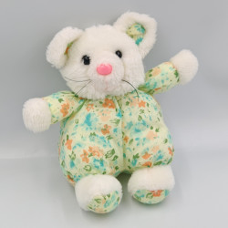 Ancienne peluche couple de souris blanc vert bleu fleurs