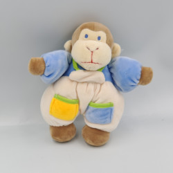 Doudou singe blanc bleu jaune AJENA