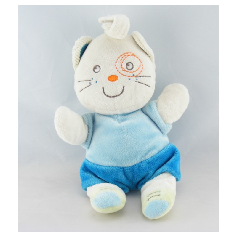 Doudou chat bleu vert voiture NICOTOY KIABI