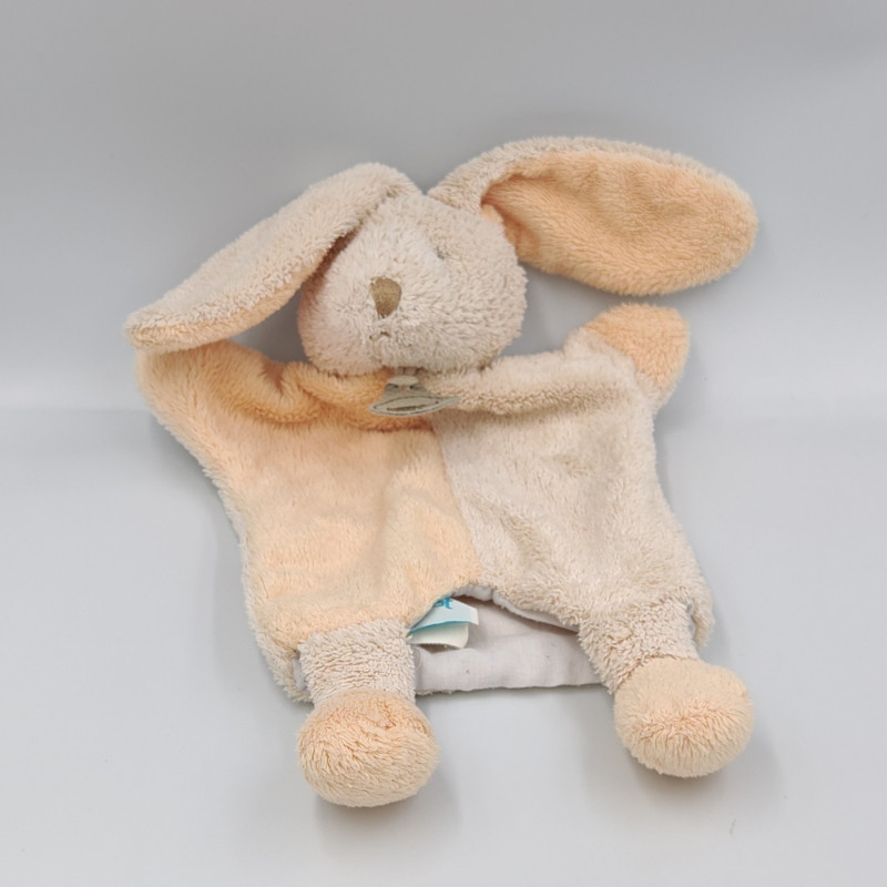 Doudou plat marionnette lapin blanc beige NATURE BABY NAT