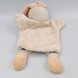 Doudou plat marionnette lapin blanc beige NATURE BABY NAT
