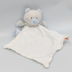 Doudou ours blanc gris bleu mouchoir Cajou SUCRE D'ORGE