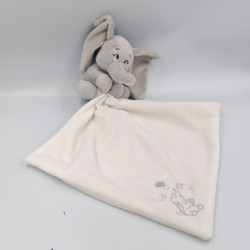 Doudou plat éléphant gris blanc Dumbo mouchoir couverture DISNEY
