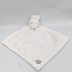 Doudou plat souris blanche couronne grise SYLVIE THIRIEZ