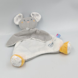 Doudou plat souris blanche grise jaune feuilles SUCRE D'ORGE