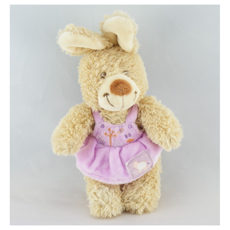 Doudou lapin robe rose mauve mouton TEX BABY