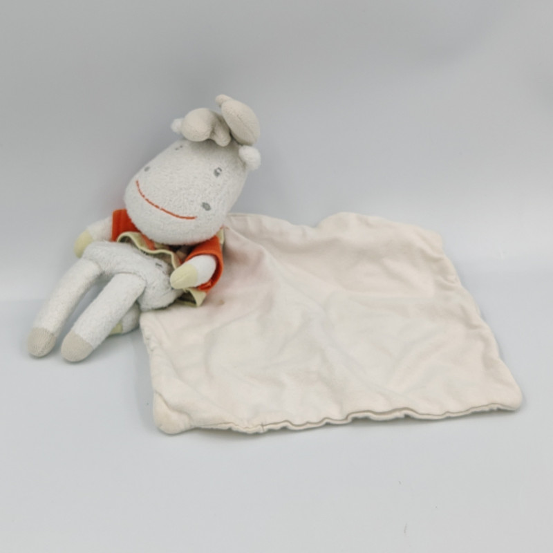 Doudou renne élan cerf mouchoir Cajou blanc orange forest SUCRE D'ORGE