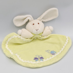 Doudou plat lapin blanc vert papillons MAXITA