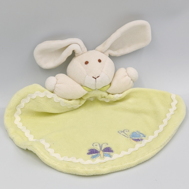 Doudou plat lapin blanc vert papillons MAXITA