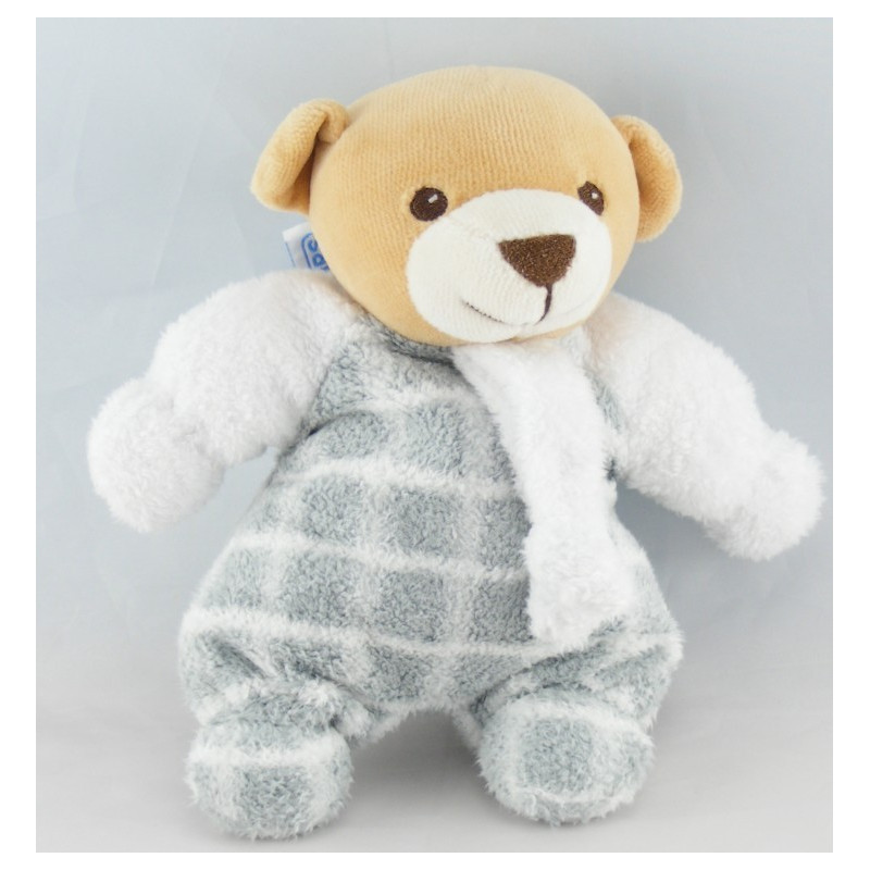 Doudou ours boule blanc gris NOUNOURS