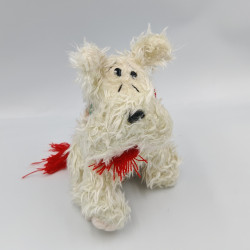 Ancienne peluche chien blanc écharpe rouge vert laine CURLY