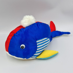 Ancien doudou baleine tissu satin bleu rouge jaune blanc miroir