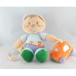 Doudou chat bleu maison hérisson brodé INFLUX