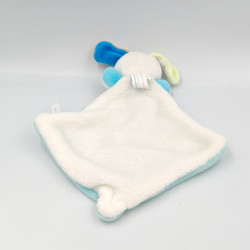 Doudou plat chien bleu blanc beige vert SUCRE D'ORGE