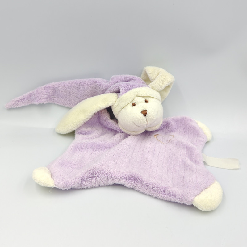 Doudou plat lapin mauve blanc coeur CMP