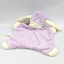Doudou plat lapin mauve blanc coeur CMP