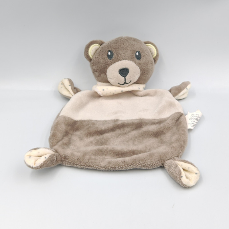 Doudou plat ours marron blanc pois ITM ALIMENTAIRE