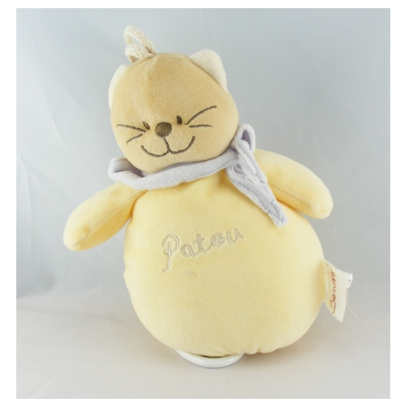 Doudou chat jaune Patou foulard bleu BENGY