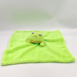 Doudou plat couverture grenouille verte jaune