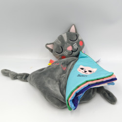 Doudou plat livre chat gris Bonne Nuit AUZOU