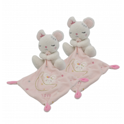 Doudou souris blanche rose mouchoir étoiles lune Love SIMBA TOYS