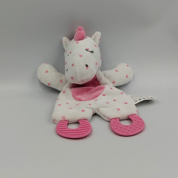 Doudou plat licorne blanche rose coeurs dentition ZD TRADING