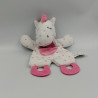 Doudou plat licorne blanche rose coeurs dentition ZD TRADING