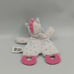Doudou plat licorne blanche rose coeurs dentition ZD TRADING