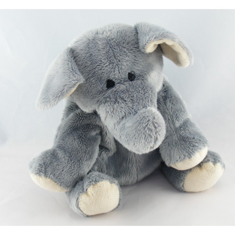Doudou éléphant gris pull rayé jaune NICOTOY
