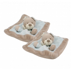 Doudou plat carré ours beige bleu NICOTOY SIMBA TOYS LOT DE 2