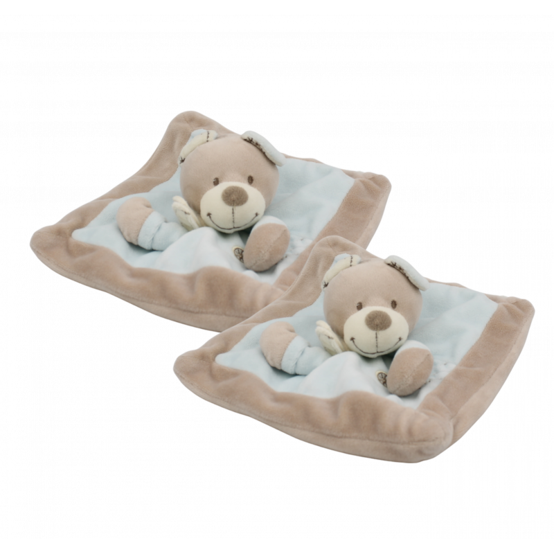 Doudou plat carré ours beige bleu NICOTOY SIMBA TOYS LOT DE 2