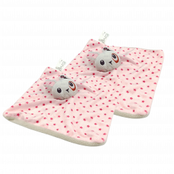 Doudou plat lapin gris rose étoiles KIMADI lot de 2