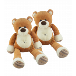 Doudou ours blanc beige marron pattes rayé BABY NAT lot de 2