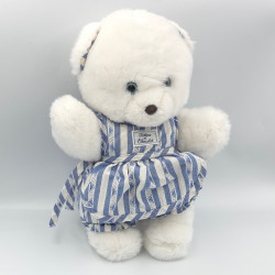 Doudou Ours blanc rayé bleu tablier TARTINE ET CHOCOLAT
