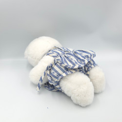 Doudou Ours blanc rayé bleu tablier TARTINE ET CHOCOLAT