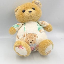 Doudou peluche ours beige blanc motifs AJENA