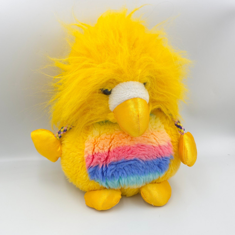 Ancienne peluche oiseau jaune arc en ciel AJENA