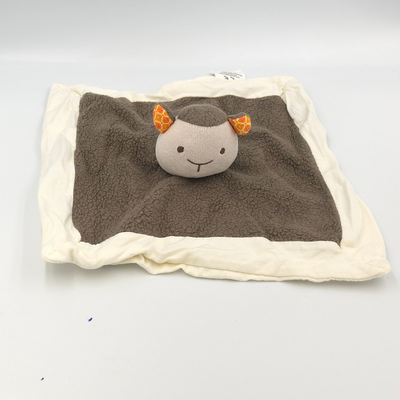 Doudou plat mouton marron blanc orange NATURE ET DECOUVERTE