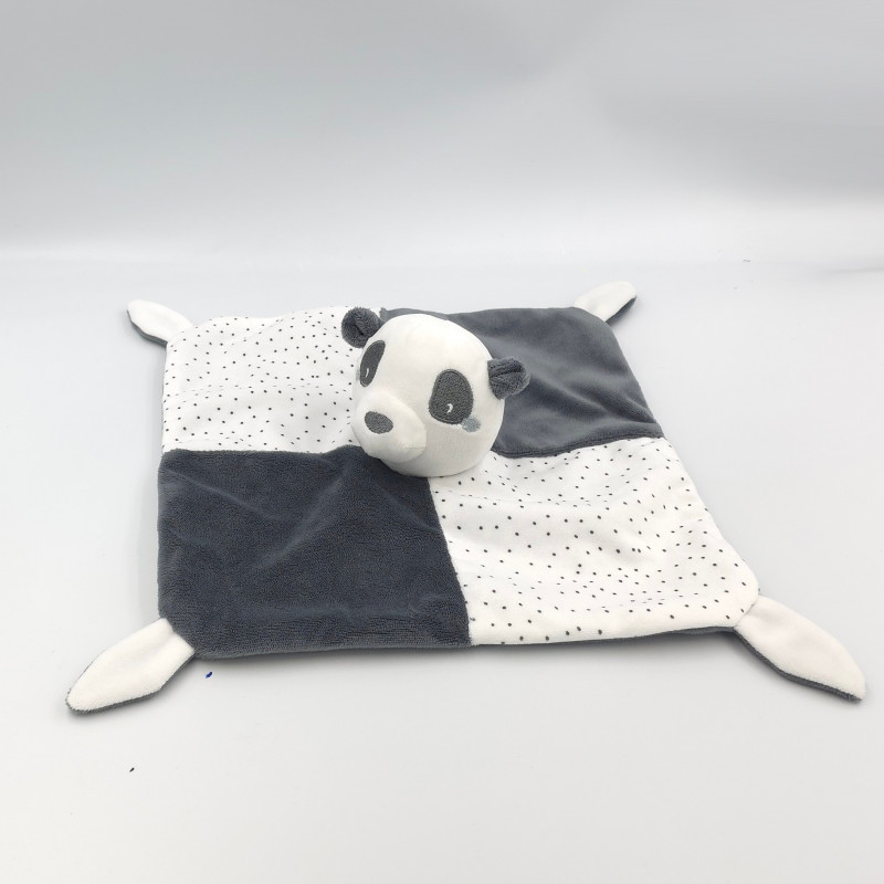 Doudou plat panda gris blanc pois GEMO