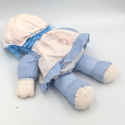 Ancienne poupée chiffon robe bleu blanc vichy