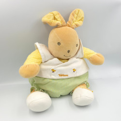 Doudou lapin blanc vert jaune oiseau brodé TAKINOU