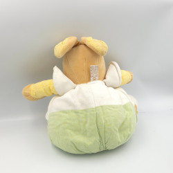 Doudou lapin blanc vert jaune oiseau brodé TAKINOU