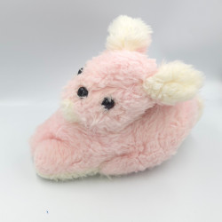 Ancienne peluche lapin rose blanc