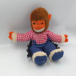 Ancienne peluche singe orange rouge jean bleu cowboys