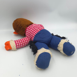 Ancienne peluche singe orange rouge jean bleu cowboys