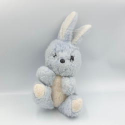 Ancienne Peluche lapin bleu blanc grelot
