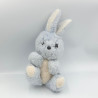 Ancienne Peluche lapin bleu blanc grelot