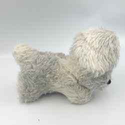 Ancienne peluche chien gris blanc yeux bleus